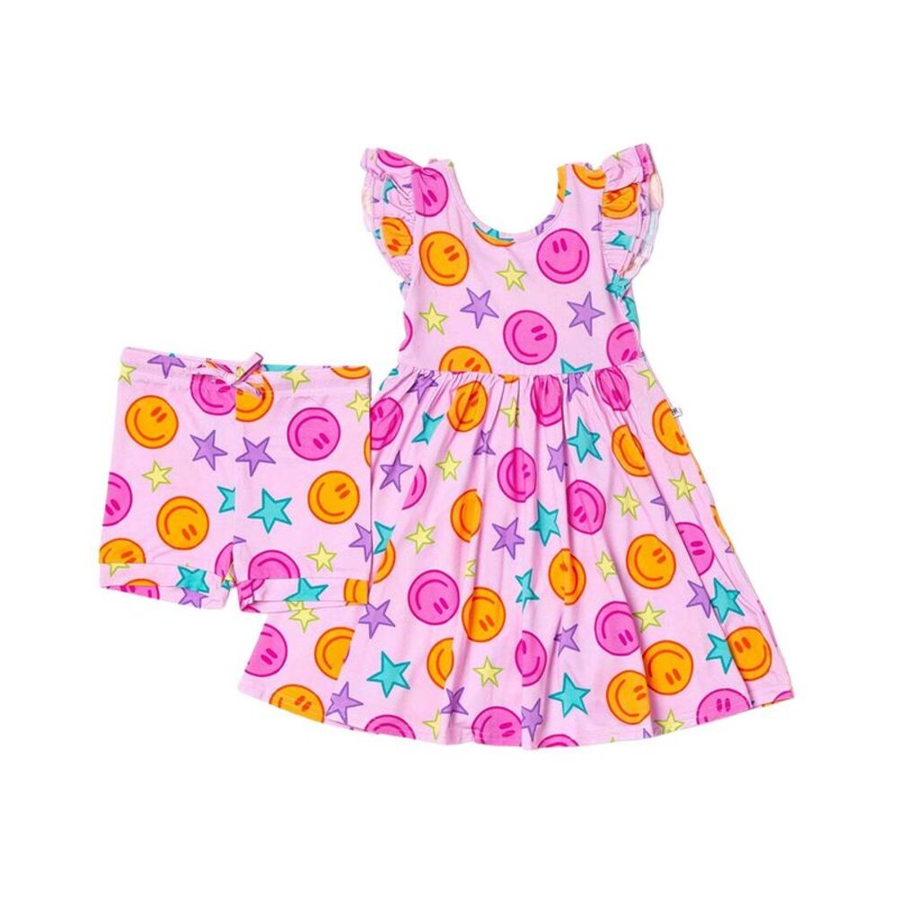 Bums & Roses Girls  Peachy Power Cap Sleeve Dress & Short, Multicolor